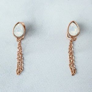Teardrop Rose Quartz Gem Chain Wrap Earrings